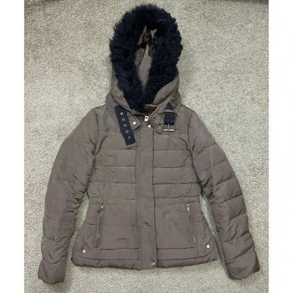 ZARA Faux Fur Hooded PUFFER DOWN Parka Anorak Jacket Medium Outdoor Hike Travel - Picture 2 of 13